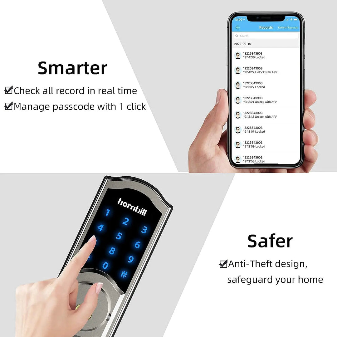 Hornbill Electronic WIFI Smart Door Lock With G2 Gateway Remote Control Keyless Entry Front Door Locks Bluetooth For Home Safe