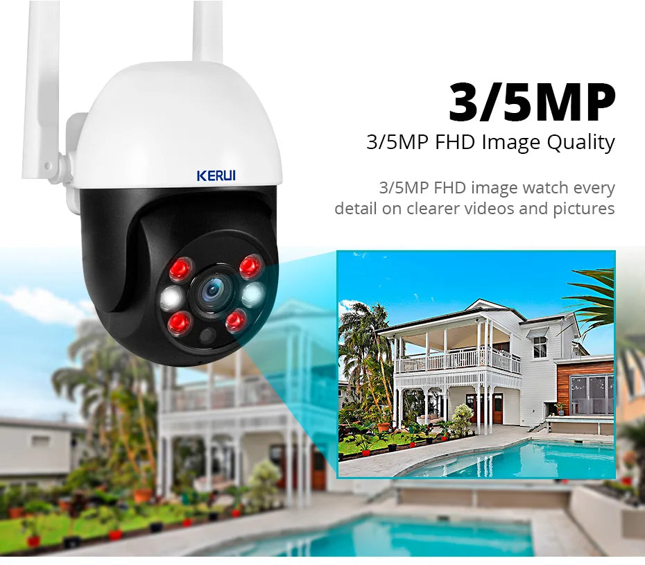 KERUI 3MP 5MP PTZ WiFi IP caméra sans fil Tuya caméra de sécurité extérieure intelligente CCTV Surveillance vidéo en espagne Local