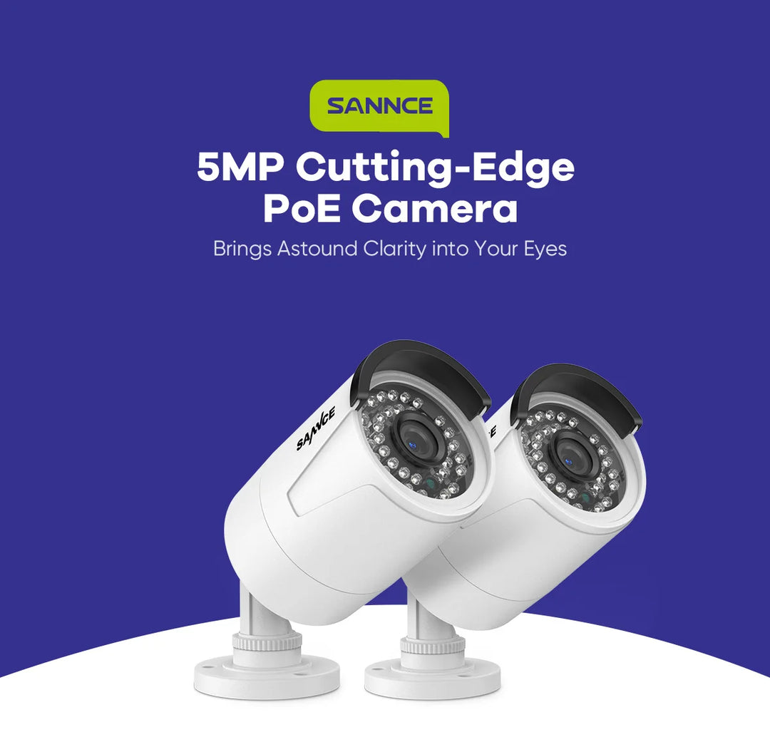 SANNCE 2PCS Ultra HD 5MP POE Camera Outdoor Indoor Weatherproof Security Network Bullet EXIR Night Vision Email Alert Camera Kit