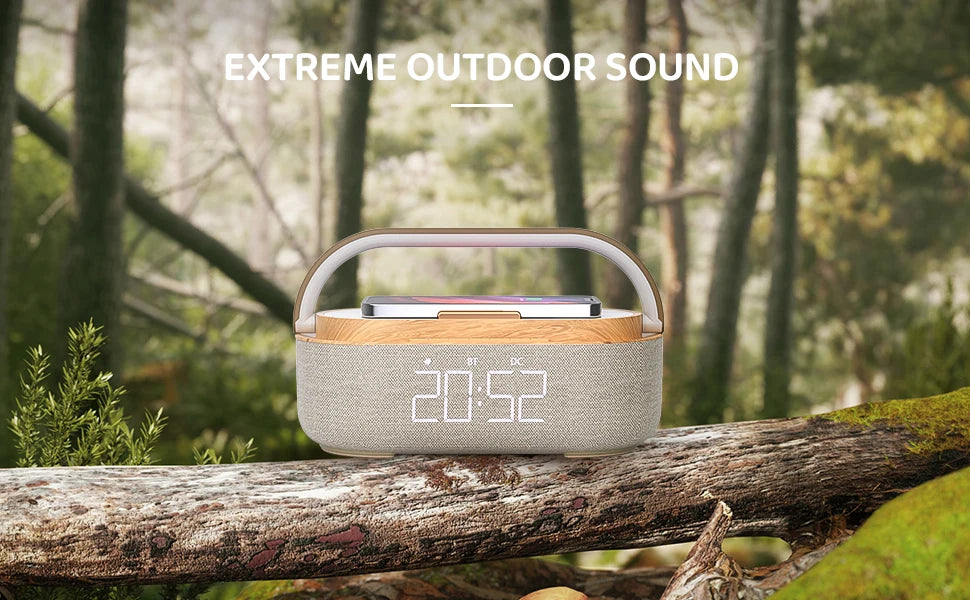 Portable Digital FM Alarm Clock Bluetooth Speaker Radio Wireless Charger 15W Touch Night Light Dual Home Bedside Subwoofer NEW