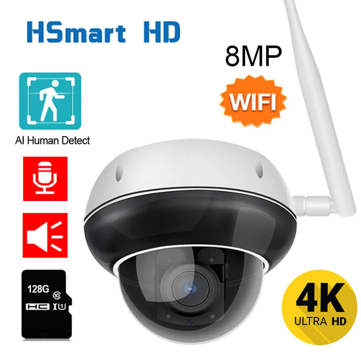 PTZ Dome Camera Humanoid Tracking 4K 8MP HD WiFi IP Camera Outdoor Metal Shell Waterproof Security CCTV Camera Audio H.265