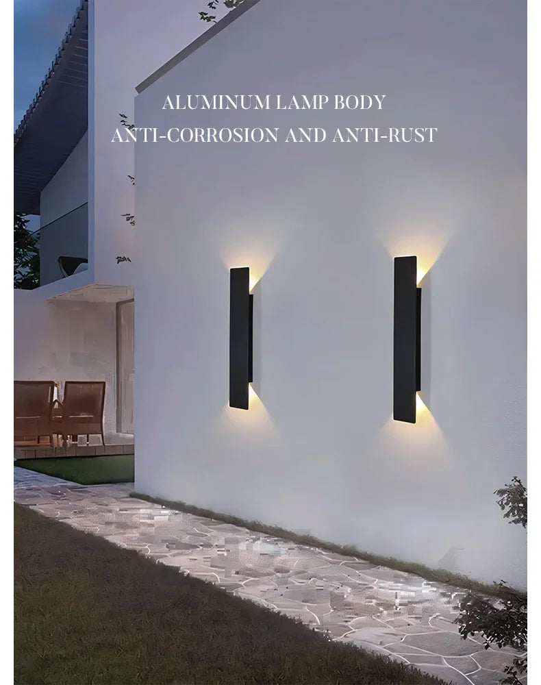 Outdoor Waterproof Wall Lamps Strip Aluminum Wall Lights 18W LED Black Wall Lamp Bedroom Exterior Outdoor Lighting Fixtures