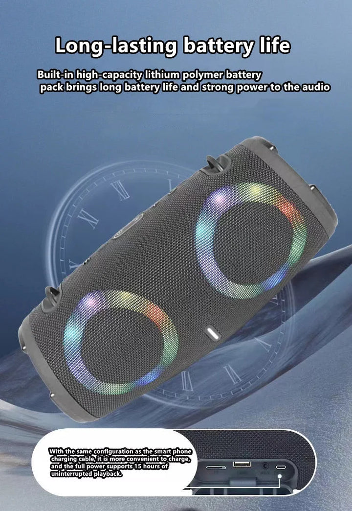 Portable Waterproof 100W High Power Bluetooth Speaker RGB Colorful Light Wireless Subwoofer 360 Stereo Surround TWS FM Boom Box