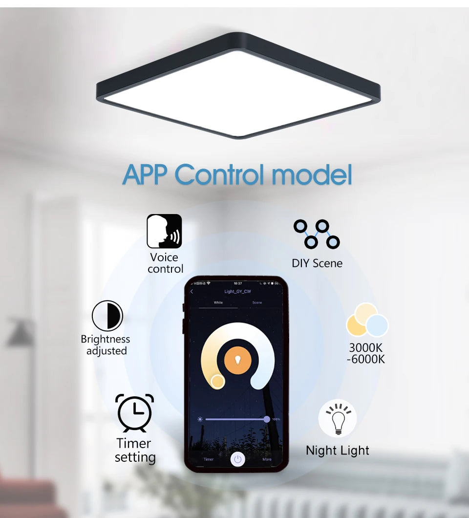 Square 0.9inch LED Ceiling Light 36w24wTuya Smart Remote/App Voice Control Alexa/Google Control Large Ceiling Lights Living Room