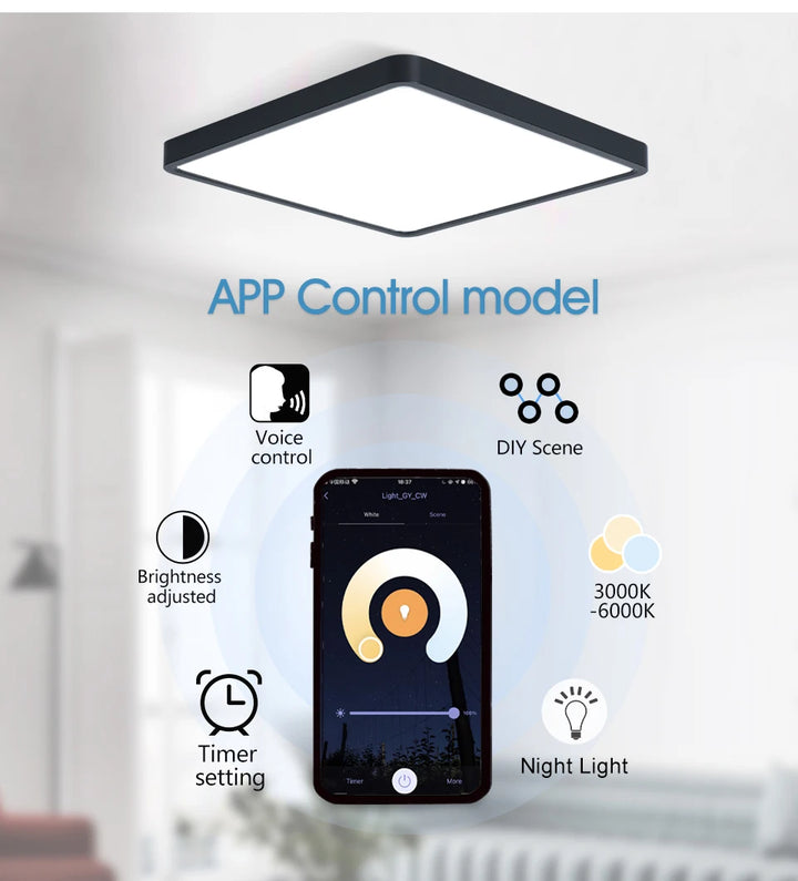 Square 0.9inch LED Ceiling Light 36w24wTuya Smart Remote/App Voice Control Alexa/Google Control Large Ceiling Lights Living Room