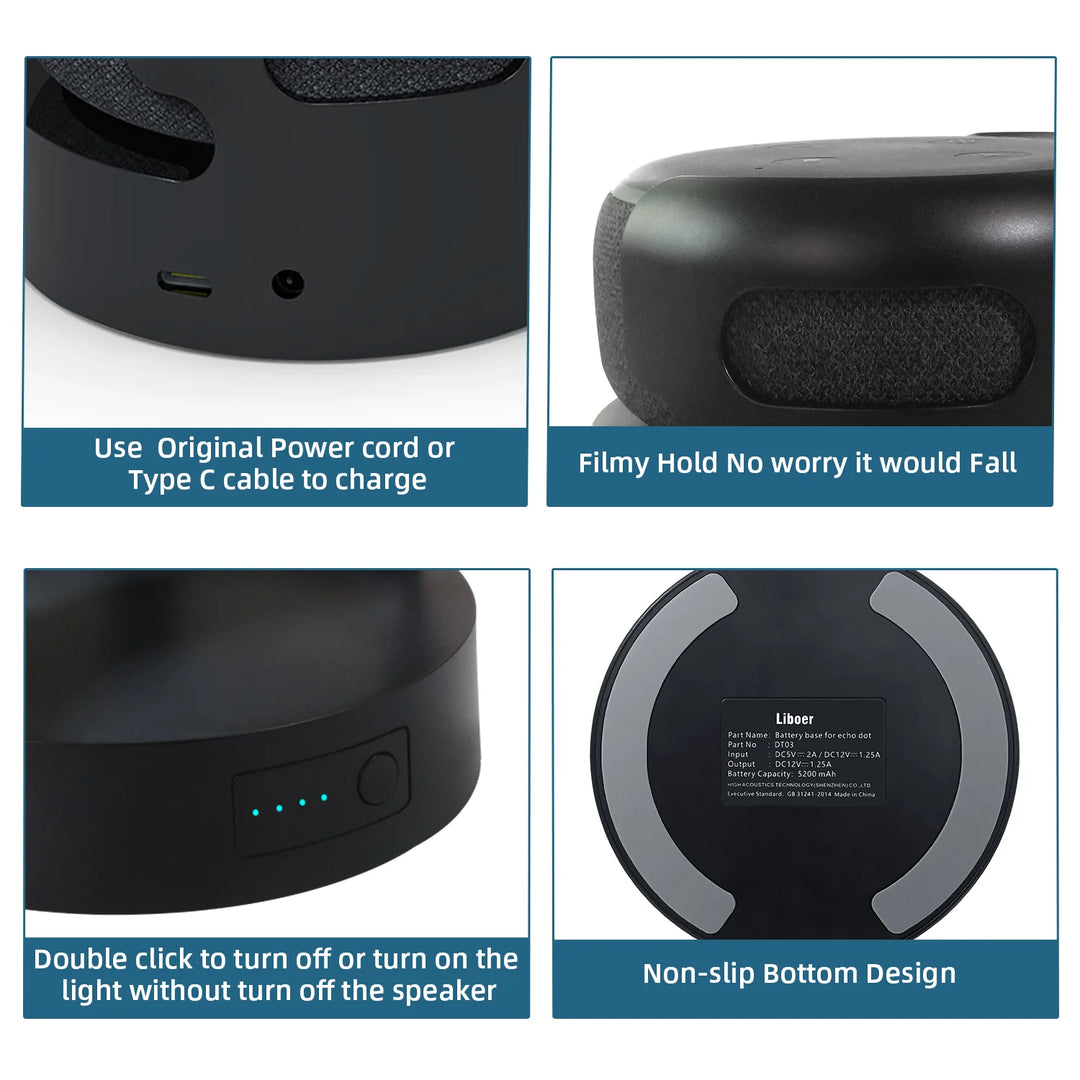 Portable battery base for Echo Dot 3rd generation