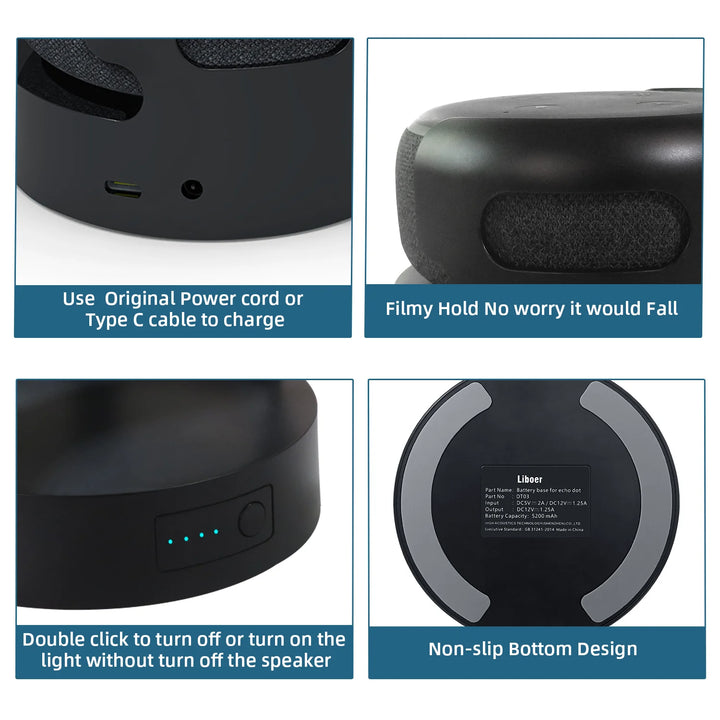 Portable battery base for Echo Dot 3rd generation