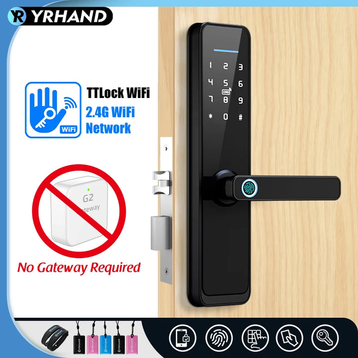 YRHAND New Ttlock Wifi Electronic Smart Door Lock With Biometric Fingerprint Work with Google home Aleax For home or Hotel