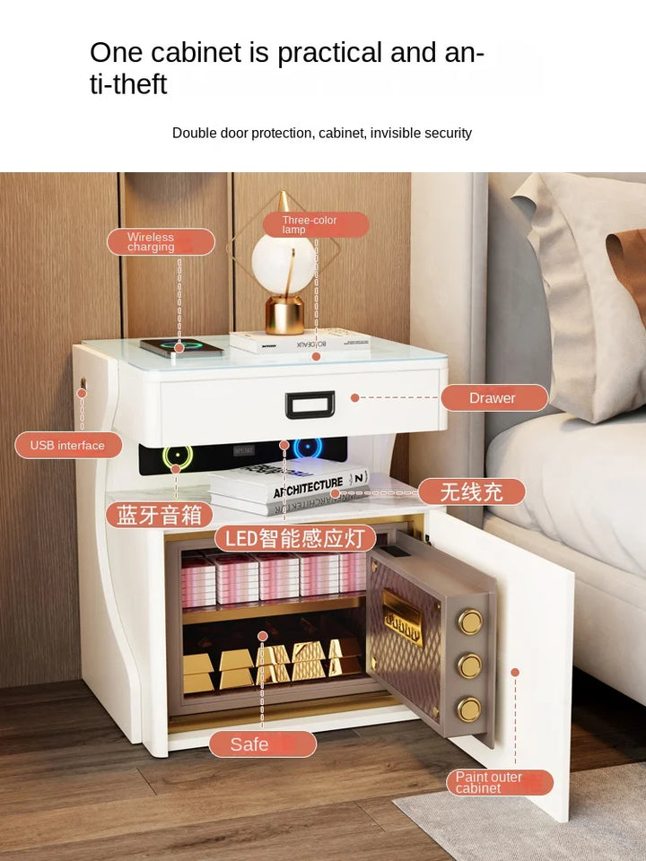 Smart Bedside Table Safe Rechargeable Multifunctional with Lock