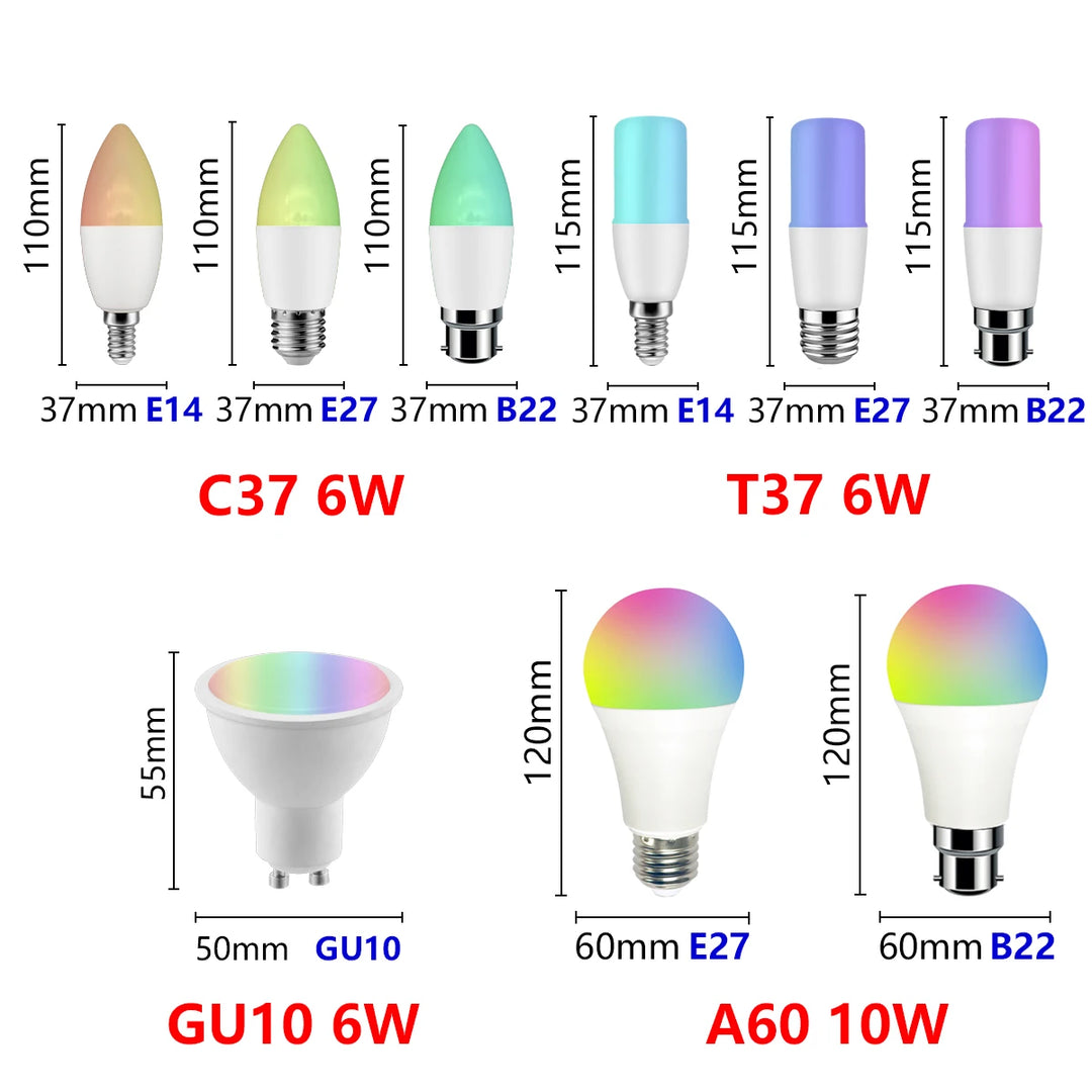 RGB Tuya Smart WiFi GU10 E27 E14