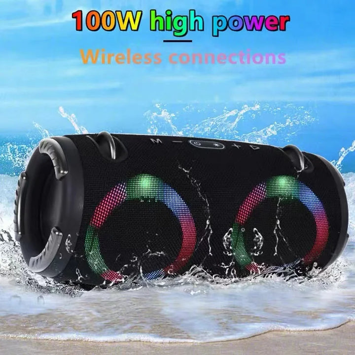 Portable Waterproof 100W High Power Bluetooth Speaker RGB Colorful Light Wireless Subwoofer 360 Stereo Surround TWS FM Boom Box