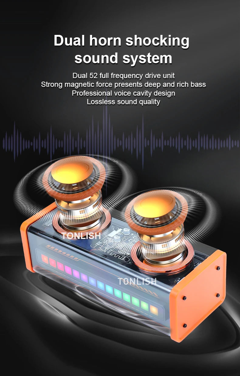 TONLISH K07 Transparent Mecha Wireless Bluetooth Dual Speaker Acousto-optic Rhythm Bass TWS Stereo Speakers