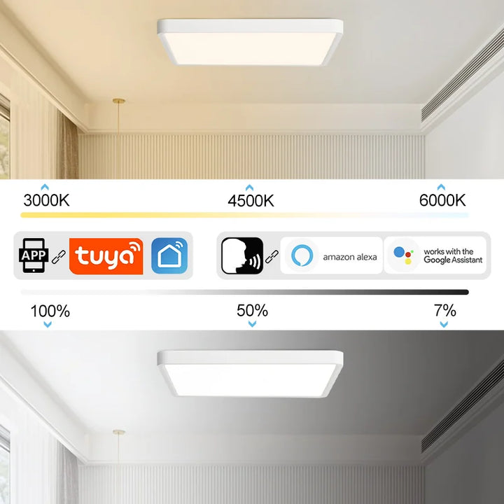 Square 0.9inch LED Ceiling Light 36w24wTuya Smart Remote/App Voice Control Alexa/Google Control Large Ceiling Lights Living Room