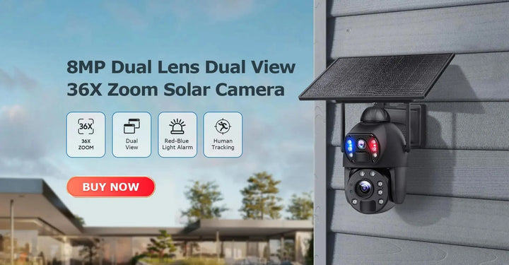 SHIWOJIA 36X ZOOM 8MP 4G SIM Solar Camera Outdoor 360° Wireless WIFI Battery Security Cameras with Solar Panel PIR Night Vision