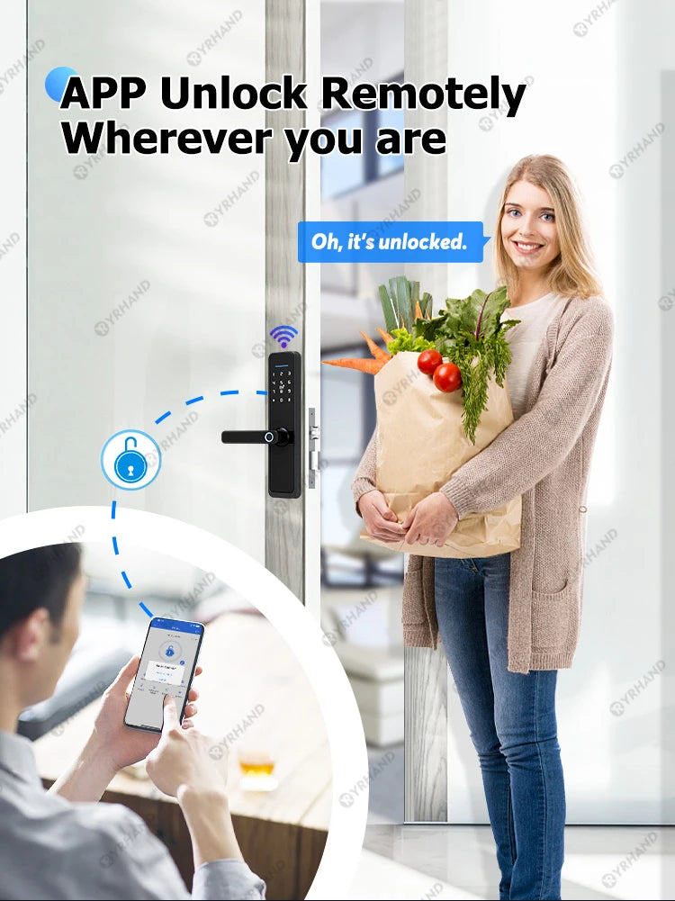 YRHAND New Ttlock Wifi Electronic Smart Door Lock With Biometric Fingerprint Work with Google home Aleax For home or Hotel